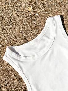 Women's Letter & Lemon Print Round Neck Tank Top, Casual Sleeveless Crewneck Top For Summer, Ladies Clothes For Daily Wear, Tanktop - White - View 3