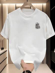 Men's Pure Cotton Short-Sleeved T-Shirt, Fashionable Calligraphy Print, Gothic Design, Breathable And Comfortable, Suitable For Daily Wear - 黑色 - 查看 8