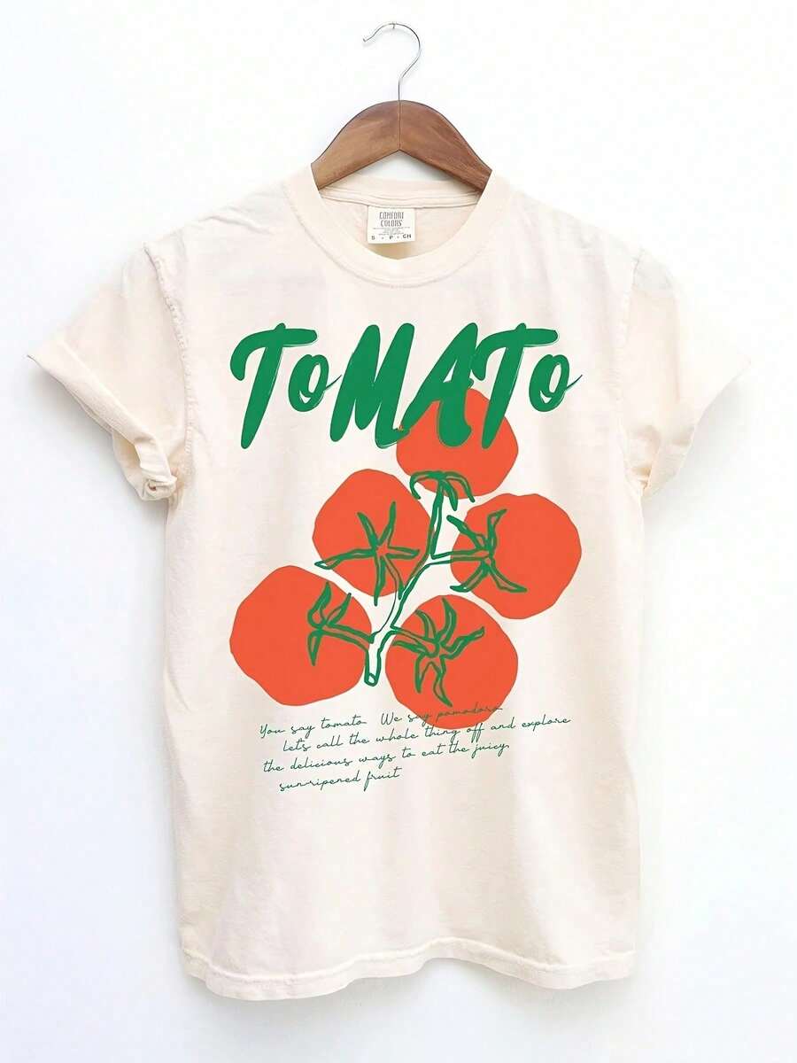 1 Piece Casual Fashion For Men And Women Summer Clothing Shirt With Highlights Tomatoes, Summer Vibes For Tomato Lovers, Garden Themed Tee, Farmers Market Clothing, Vestiment - 杏色 - 查看 1
