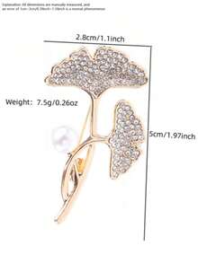 1 pezzo Spilla da donna alla moda ed elegante con ginkgo e perle finte, lusso leggero e sofisticato, adatta per uscite quotidiane o abbigliamento da lavoro aziendale - Dorato - Visualizzare 4