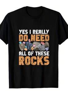 Children's Short-Sleeved T-Shirt With Geology Theme, Breathable, Quick-Drying, Round Neck, Colorful Print Of Rocks And Minerals, Suitable For All Seasons. - 黑色 - 查看 1
