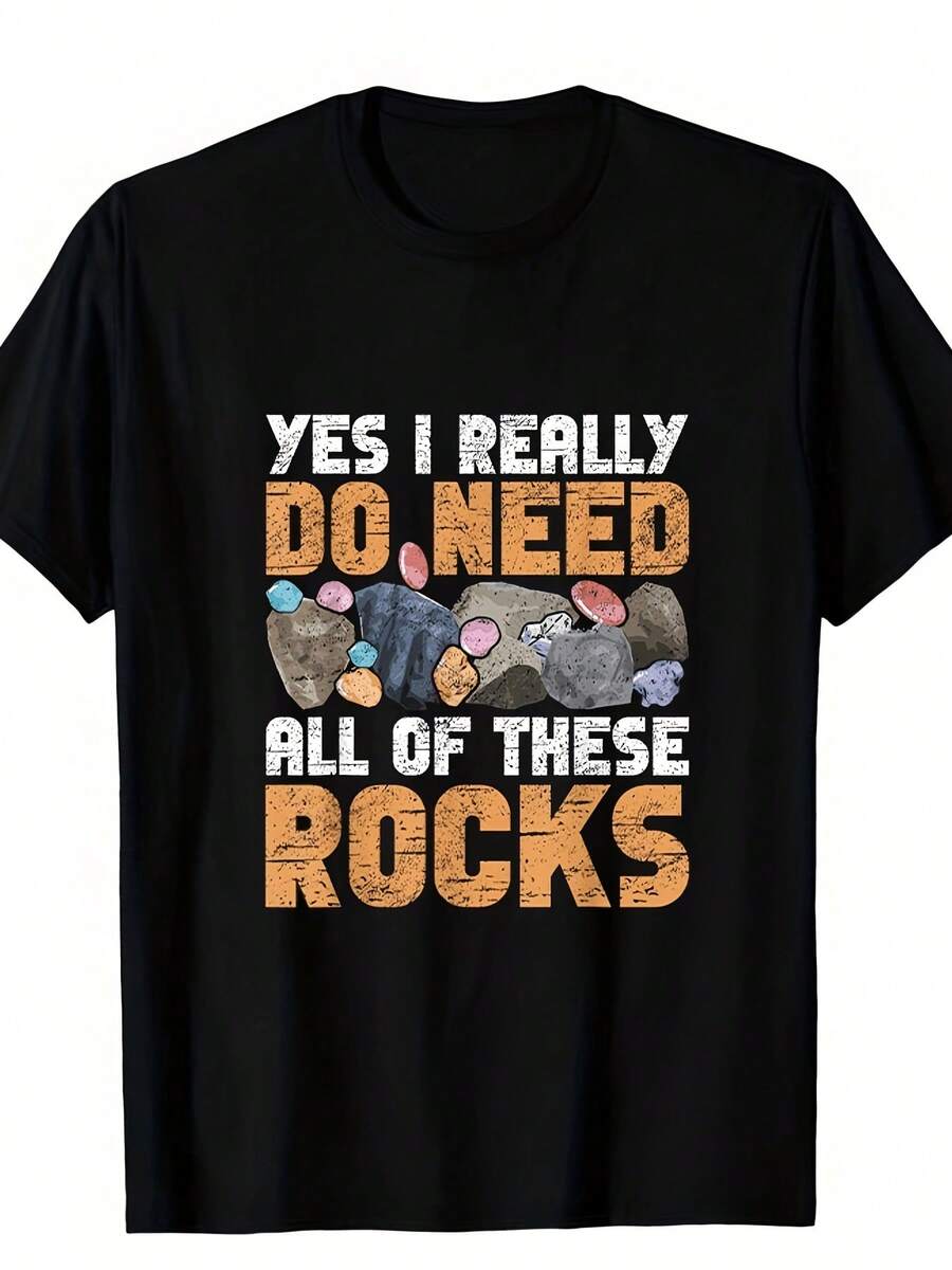 Children's Short-Sleeved T-Shirt With Geology Theme, Breathable, Quick-Drying, Round Neck, Colorful Print Of Rocks And Minerals, Suitable For All Seasons. - 黑色 - 查看 1