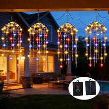 Four Solar-Powered LED String Lights Resembling Jellyfish, Hanging Anemone Lights, 8 Modes, IP65 Rated, Suitable For Outdoor Patios, Camping, Parties, Terraces, And Various Events To Create Ambiance. - 彩色 - 查看 3