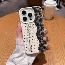 1pc TPU Material Retro Polka Dot Lace Cursive English Pattern Phone Case Compatible With IPhone 17 Pro Max/17/16 Pro Max/15/13/12/11/ S20 FE/A15/S24/A55/ Note 11/Note 12/Note 32E 13 Pro Full Coverage Shockproof Soft Shell Protective Cover - White - View 5