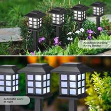 2入組與6入組 LED 太陽能花園燈，塑膠戶外燈籠式路徑照明燈，600mAh 鎳電池供電，簡易安裝，適用於走道、庭院與社區裝飾－白光、暖光與彩色光 - Small House - 查看 3