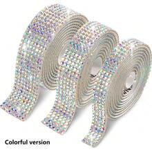 1 Roll Self-Adhesive Shiny Crystal Rhinestone Ribbon, Upgraded Christmas Decoration Rhinestone Glitter Stickers, DIY Car Computer Vanity Craft, Wedding Party Decoration Sticker Packaging Roll, 2mm Rhinestone Production Process (Red/Silver/Pink/Gold) - Multicolor - View 4
