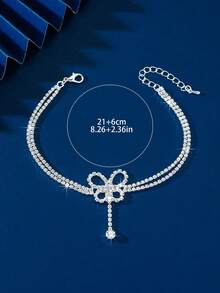 1pc Fashionable Shiny Sexy Random Micro-Inlaid Rhinestone Hollow Heart-Shaped Teardrop Pendant Women's Anklet, Suitable For Festivals, Parties And Daily Wear (Special Craftsmanship, Please Do Not Pull Hard) - Silver - View 3