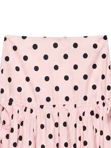 YROOE Women's Spring/Summer French Vintage Polka Dot Midi Skirt, Slim Fit Drawstring Flare Skirt Vacation - Pink - View 6