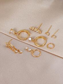 Juego de 8 piezas de pendientes de estrella con circonita cúbica incrustada, pendientes para múltiples perforaciones de oreja, adecuados para uso diario de mujeres, citas, festivales de música y capas - Amarillo Oro - Ver 5