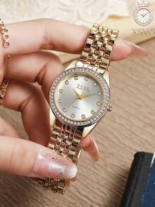 2Pcs/Set Teen Rhinestone Quartz Watch & Star Bangle Set, Back To School Vacation Holiday Daily Jewelry, Box Not Included - White - View 4