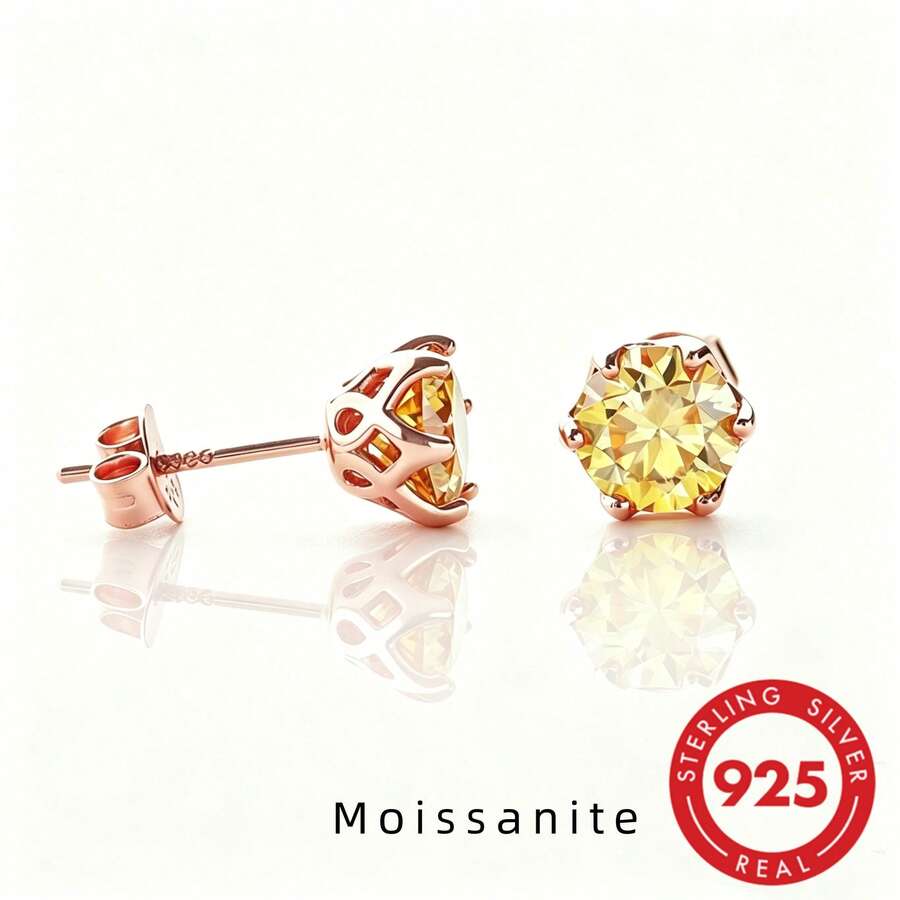 1 Đôi bông tai bạc S925 dành cho nữ, đính đá Moissanite tròn 0.5CT/1CT, thích hợp đeo hàng ngày, kèm hộp quà tặng. - Một cặp - Xem 1
