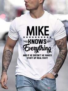 Camiseta blanca casual de talla para hombre,% algodón, 180 gramos, de manga corta, con el diseño Mike's Know-it-all Tee, transpirable y cómoda, adecuada para todas las esta - Blanco - Ver 1