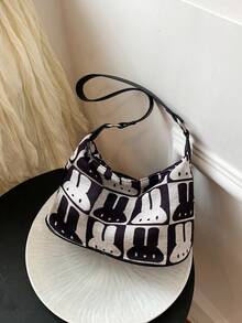 Casual Cute Rabbit Canvas Bag Women's New Fashion Versatile Niche Dumpling Bag Shoulder Crossbody Bag - Black and White - View 7