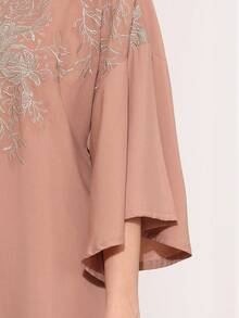 Heavy Embroidery Gold Arabic Women's Summer Mocha Brown Elegant Dress, JALABIA Ruffle Trim 3/4 Sleeve, Summer Casual Party Outfit - Mocha Brown - View 8