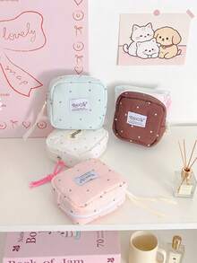 Soft Solid Color Polka Dot Print Sanitary Napkin Storage Bag, Portable Travel Essential Bag, Women's Storage Bag, Digital Wallet Or Coin - View 8
