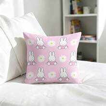 Miniso Miffy 兔子格紋花卉滿版印花抱枕套，淺粉色靠墊套，適用於沙發、臥室、客廳家居裝飾 - 顏色 - 查看 6