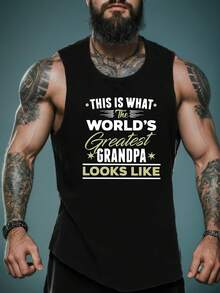 Camiseta sin mangas tipo tirantes con estampado "Grandpa" para hombre, camisetas interiores activas para entrenamiento en el gimnasio, 7. 05 oz de camiseta sin mangas transpirable estampada - Negro - Ver 1