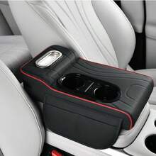 1pc Car Armrest Box Pad, Leather Center Console Cover, Universal Car Armrest Cover, Equipped With 2 Cup Holders, Multi-Functional Car Tissue Box, Side Storage Pocket Design, Car Interior Accessory, Armrest Box Heightening Pad, Suitable For Most Cars - Multicolor - View 1