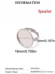 5pcs Stainless Steel Round Open Rings Findings Resin Stone Blank Cabochon Cameo Ring Base For DIY Jewelry Making Accessories - DIY Ring - View 29