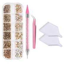 Nail Rhinestone Decoration Kit, Clear & AB Color Flat Back Glass Crystals Gems Mixed Sizes, Include Pick-Up Tweezers, Rhinestone Wax Pencil, Storage Trays, Professional Nail Art Supplies For Manicure DIY & Handmade Crafts Nail Charms - Multicolor - View 12