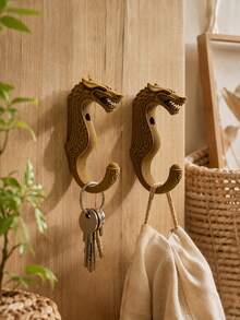 1 pieza Gancho de pared con cabeza de dragón vikingo, Perchero decorado con patrón de dragón vikingo, Perchero de pared montado en plástico, Adecuado para pasillo, dormitorio, almacenamiento de baño, toallero, accesorios de baño, esencial para vacaciones, decoración del hogar, gancho - Multicolor - Ver 7