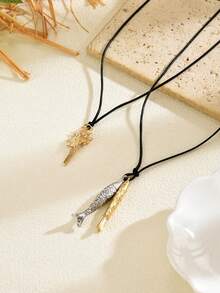 2pcs Minimalist Fish & Shell Pendant Necklace, Multi-Layered Stackable Bohemian Style Women's Beach Vacation Summer Versatile Accessory - Multicolor - View 4