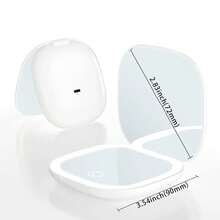 espejo de maquillaje LED, portátil, plegable, de bolsillo, con luz, aumento de 5x/10x, espejo pequeño recargable. - Verde - Ver 7