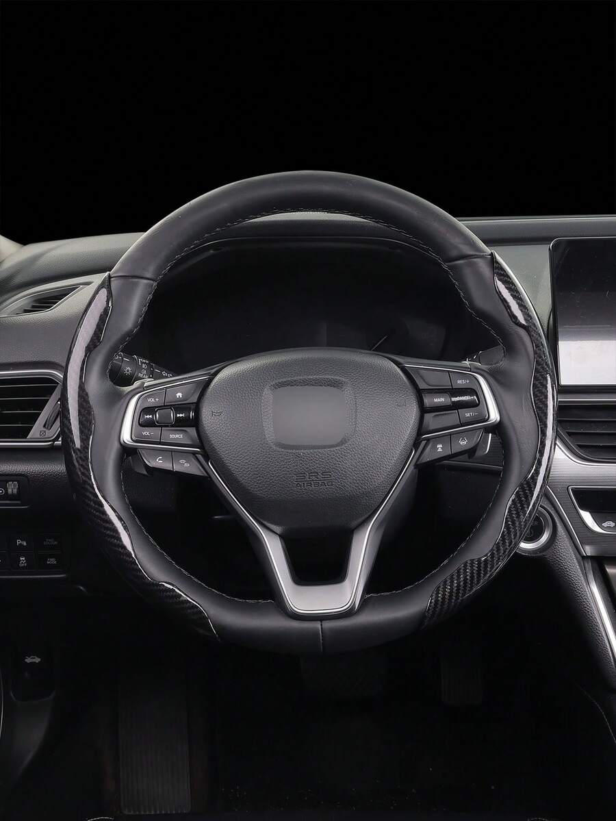 2pcs Non-Slip Steering Wheel Cover - Faux Carbon Fiber Pattern + High Reflective High Brightness + Segmented Embedded Design + Easy Installation + No Inner Ring, For Car/MPV/SUV/RV/Pickup/Van - 2pcs - View 1