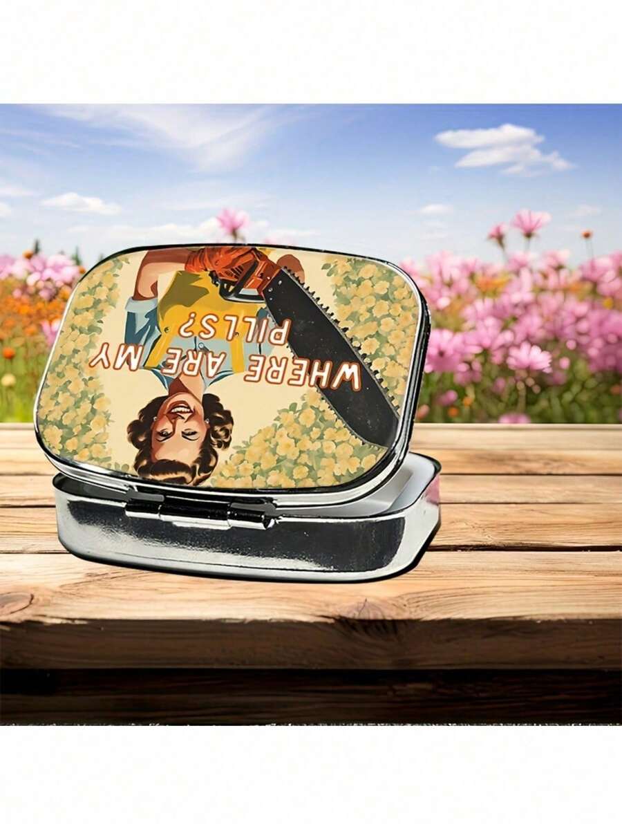 1pc Vintage Metal Pill Box, Designed As "Where Are My Pills" - 2 Compartment Portable Pill Box, Food Mini Storage Box, Suitable For Pocket, Wallet And Travel, Unique Home And Travel Use Gift, Wallet Pill Box, Fun Design, Construction - Multicolor - View 1