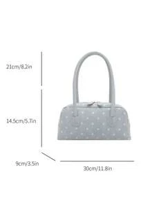 Fashionable Polka Dot Handbag, Cute Vintage Style Shoulder Bag. Suitable For Shopping, Dating And Work - Blue - View 8