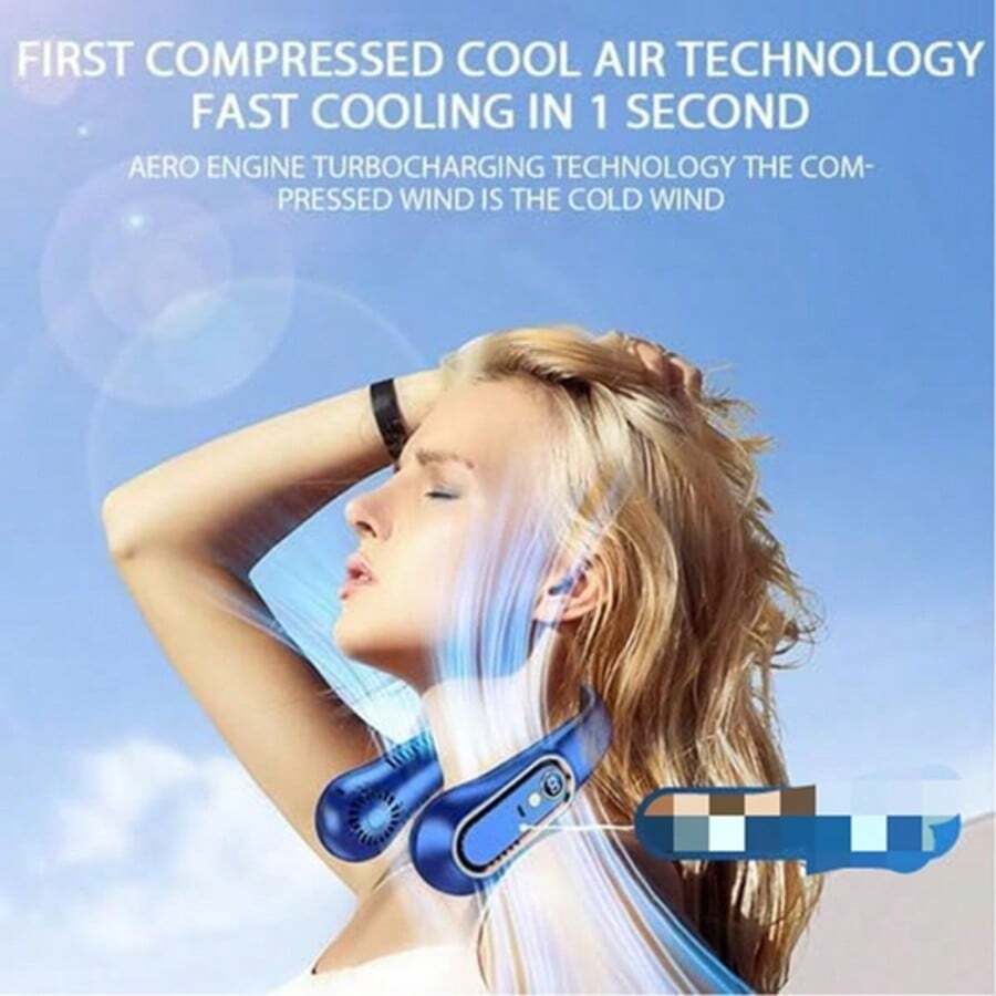 Ultra-Powerful Neck-Hanging Bladeless Fan, USB Rechargeable, 5-Speed Adjustable, HD Digital Wind Speed And Power Display, Quiet High Airflow, Portable Outdoor Use, Stylish Design, Long Battery Life (Fan Included), Built-In 1200mAh Battery