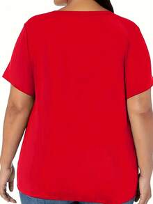 Women's Plus Size Casual T-Shirt - [Red] - View 3