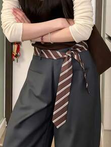 1件黑白條紋腰帶，女款時尚髮箍、圍巾，適合日常休閒、街頭風，個性化多功能配件 - 咖白斜紋 - 查看 7