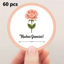 6/30/60 Pcs Spanish Thank You Stickers Suitable For Party Favors, Round Rose Pink Flower Labels With Muchas Gracias Text, Glossy Paper Decals For Thank You Gifts, Birthdays, Weddings, Corporate Events - A - View 10
