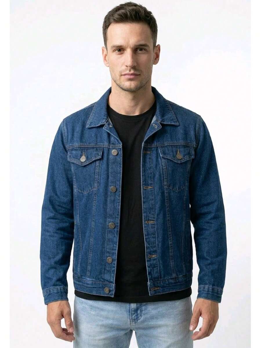 Men's Denim Jacket With Pockets And Buttons - Lisa oscura - Ver 1
