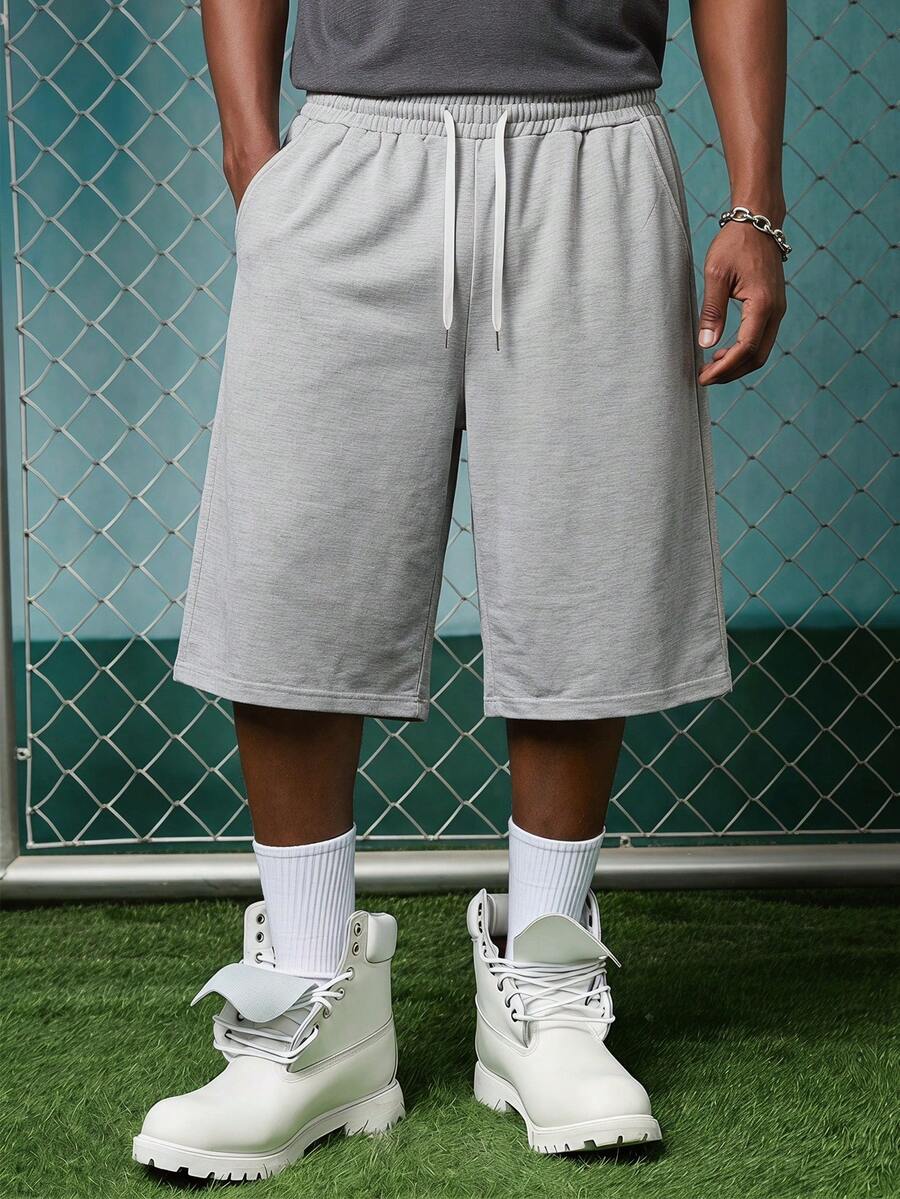 EVRINFINITE Men's Casual Mid-Length Shorts, Street Style For Summer - Light Grey - View 1