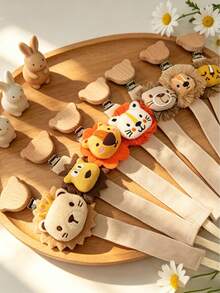 Cadena de chupete estilo león, clip de madera con cabeza de oso, nombre personalizado, regalo único para niños, accesorio decorativo para chupete - Multicolor - Ver 4