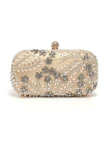 Gold Rhinestone Studded High-End Women's Evening Clutch Bag, Handmade Fashion Handbag & Crossbody Bag For Parties - Gold - View 3