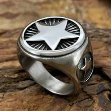 1 buah Cincin Stainless Steel 5 Bintang Modis, Unisex, Ukuran AS - Hitam - View 1