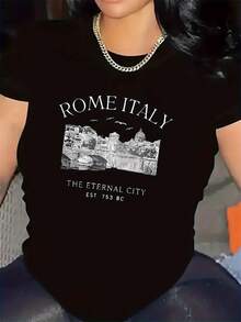 Lightweight And Durable T-Shirt Designed For Restaurant Staff, With A Rome Theme, ..., For Everyday Use Both Indoors And Outdoors. - 黑色 - 查看 1