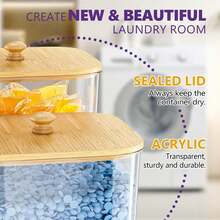 Clear Laundry Pod Storage Container With Wooden Lid & Labels - Airtight Detergent Powder Canister For Laundry Room Organization & Pantry Storage - Multicolor - View 3