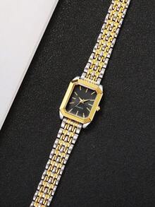 Women's Exquisite Fashion Square Gold-Tone Scale Dial Wristwatch, Versatile Business Commute Quartz Watch For Ladies, Birthday Gift For Girlfriend (2pcs/Set) Watch Box Not Included - Multicolor - View 10