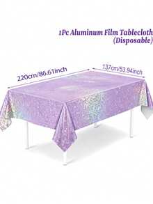 1/2 Pack Purple Laser Holographic Disposable Tablecloth, 137*274/220cm Shiny Color-Changing Table Cover, Suitable For Birthday Party Wedding Decor, Baby Shower Party Decor, Aluminum Foil Material Party Birthday Decor, Wedding Party Backdrop Decor - Laser Purple - View 7