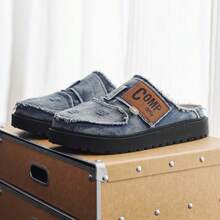 Men's Closed-Toe Slippers New Style Slip-On Denim Slides - Dusty Blue - View 3