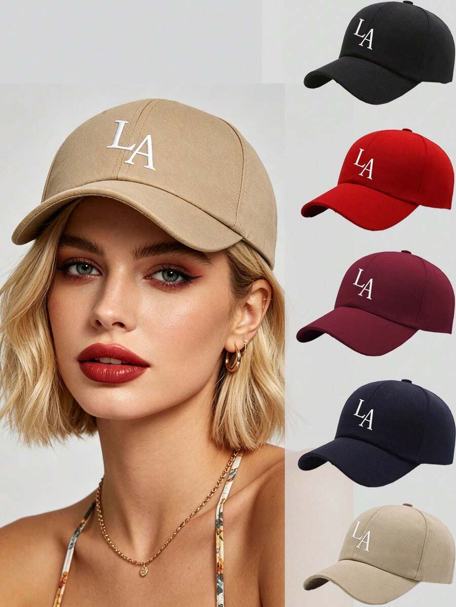 1pc Unisex "LA" Baseball Cap, Adjustable Outdoor Sun Protection Casual Hat, Suitable For Spring/Autumn Travel, Beach Party - Multicolor - View 1