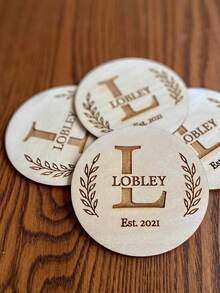 1/3/5pcs Personalized Coasters, Customized With Surname And Established Year, Farmhouse Style Home Decor, Gift For Him, Gift For Her, Gift For Friends, Decorative Item, Personalized Gift, Customized Gift, Anniversary, Family And Friends - Brown - View 4