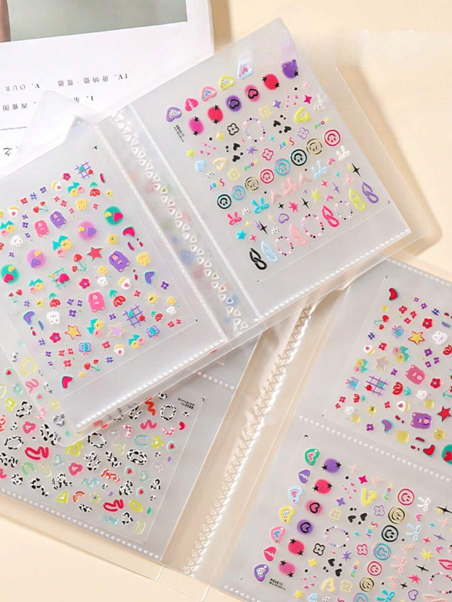 20-Slot Nail Art Sticker Storage Book, Plastic Loose-Leaf Nail Art Decal Collection Display Album, DIY Nail Art Tool Storage Organizer, Suitable For Press-On Nails - White - View 1