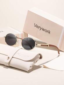 1 pieza Gafas de sol Verywork para mujer con marco redondo de cobre, estilo moderno y minimalista, adecuadas para verano, actividades al aire libre, conducir, camping, fotografía callejera, festivales de música, vacaciones y otras ocasiones, se adaptan a diversas formas de rostro - Multicolor - Ver 10