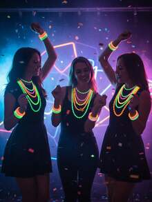 8pcs/4pcs/1pc Neon Fluorescent Party Beaded Necklace And Bracelet Set, Glow-In-The-Dark Colorful Beaded Bracelets, 80s Carnival Party Essential Colorful Glow-In-The-Dark Supplies, Carnival, Neon Light Night Decor, Glow-In-The-Dark Necklace, Neon Light Party Decoration, Back To School, Home Decor, Home Supplies, Family Essential - Multicolor - View 4
