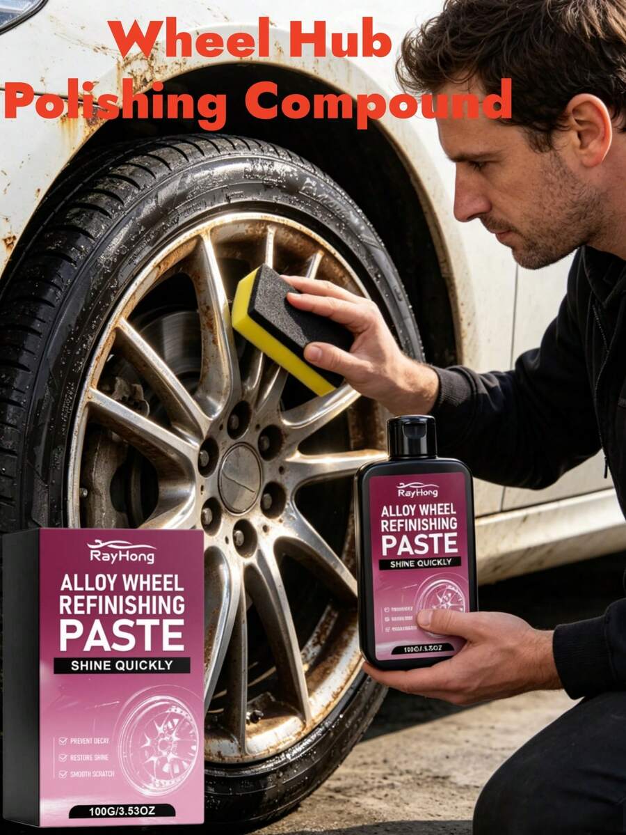 rayhong 1set/100g+Sponge/120ml Car Wheel Rim Refurbishing Paste Aluminum Alloy Wheel Cleaning Polishing Oxidation Scratch Care Paste - Solid State - View 1